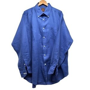 TailorByrd Mens 100% Linen Long Sleeve Button Down Shirt Cobalt Blue XXL
